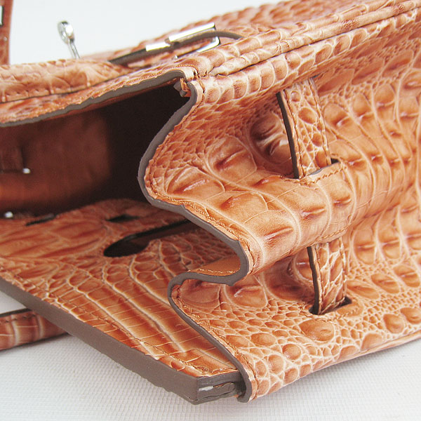 High Quality Fake Hermes Birkin 35CM Crocodile Head Veins Leather Bag Orange 6089